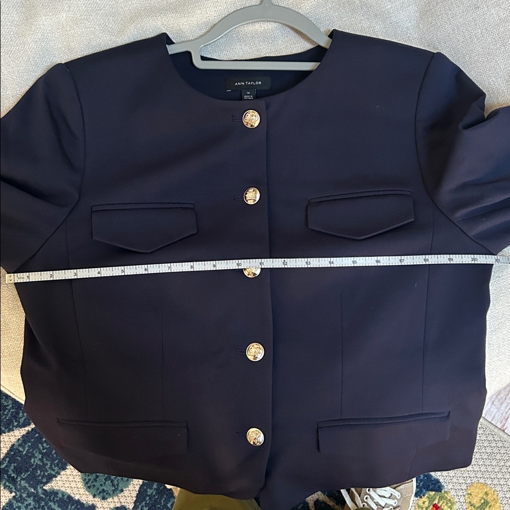 Ann Taylor Navy Blazer and wide leg pants with Gold Buttons - Picture 9 of 11